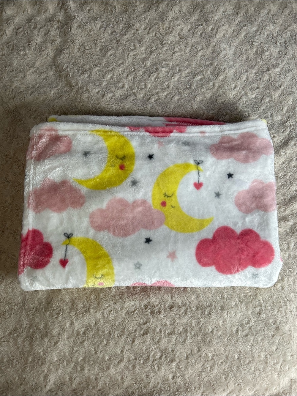Baby Elements Moon Clouds Blanket Pink White Yellow Gray Stars Hearts Plush